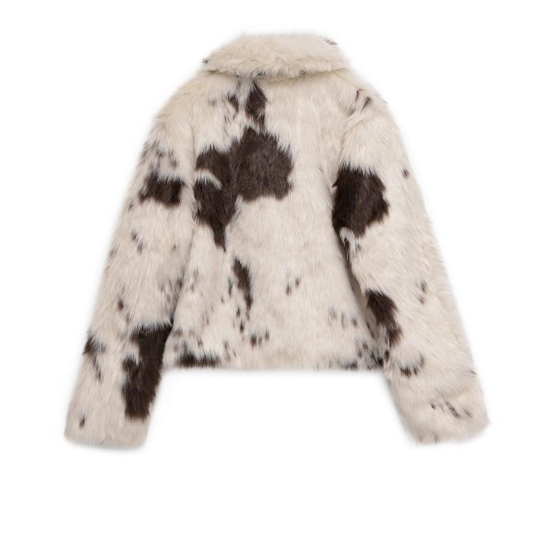 Faux Fur Animal Print Jacket Short Coat Womens Korean Style Casual Outerwear
