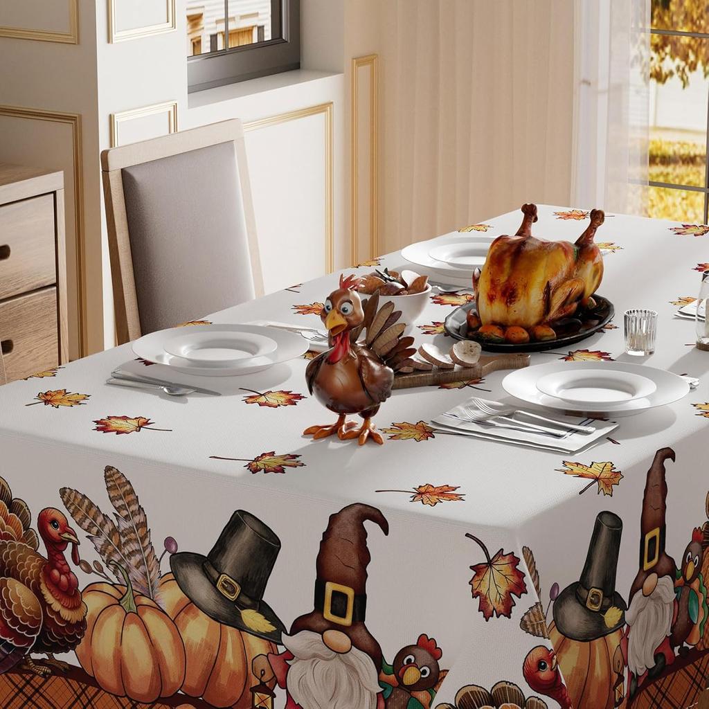 XCHI Turkey Gnomes Thanksgiving Fall Tablecloth Rectangle Washable Table Covers for Indoor Outdoor Dining Home Party Decorations Table Cloth 60x84