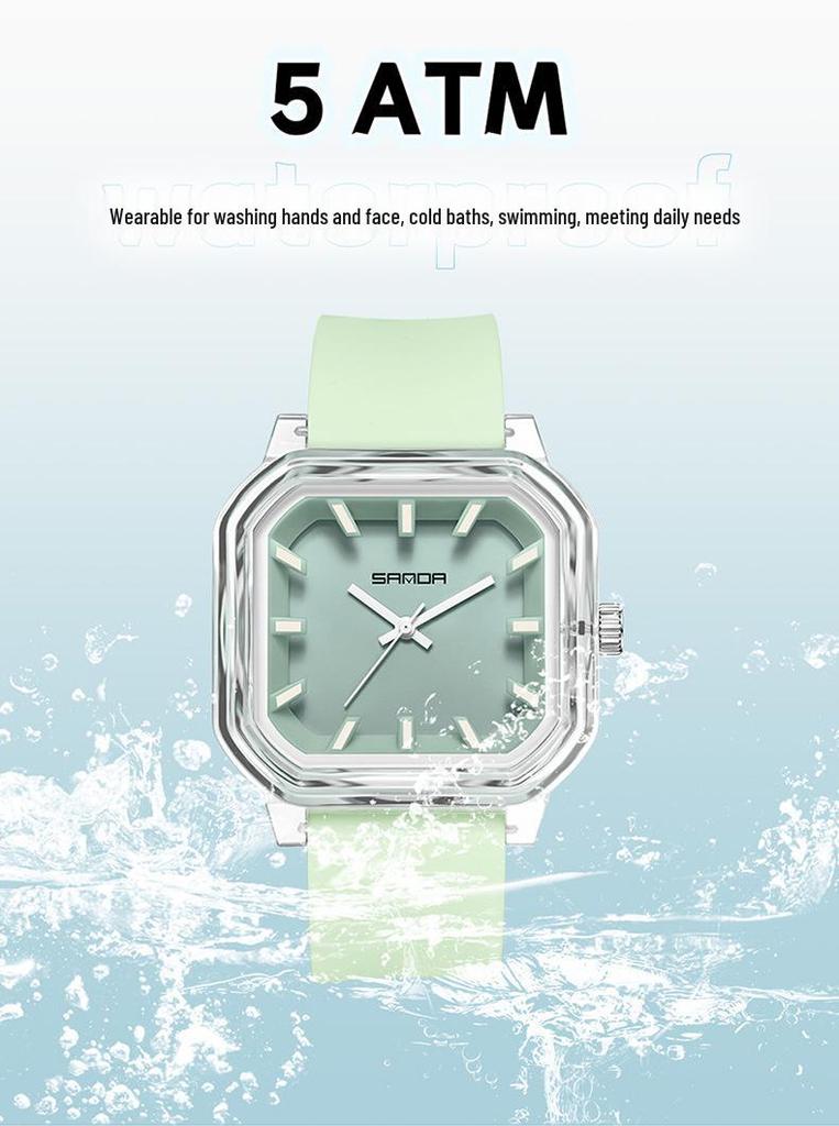 Sanda Fashion Color Block Kids' Silent Quartz Square Exam Watch – 3D Creative Unisex Design