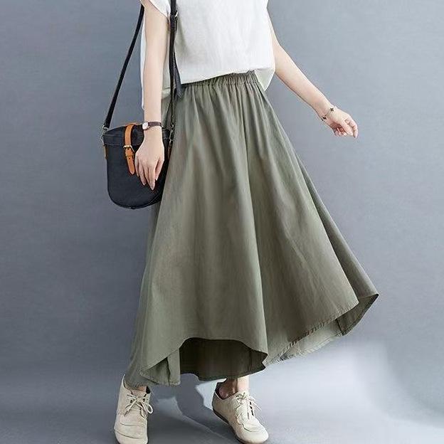 Plus Size Women's Loose Nine-Tenths Pants Skirt: Summer Slimming Irregular Wide-Leg with Pockets