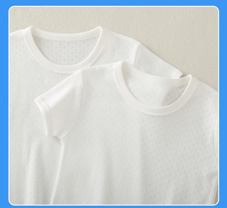 Children's Cotton Vest - Seamless Mesh Top, Solid Color, Round Neck, Loose Fit T-shirt for Boys and Girls