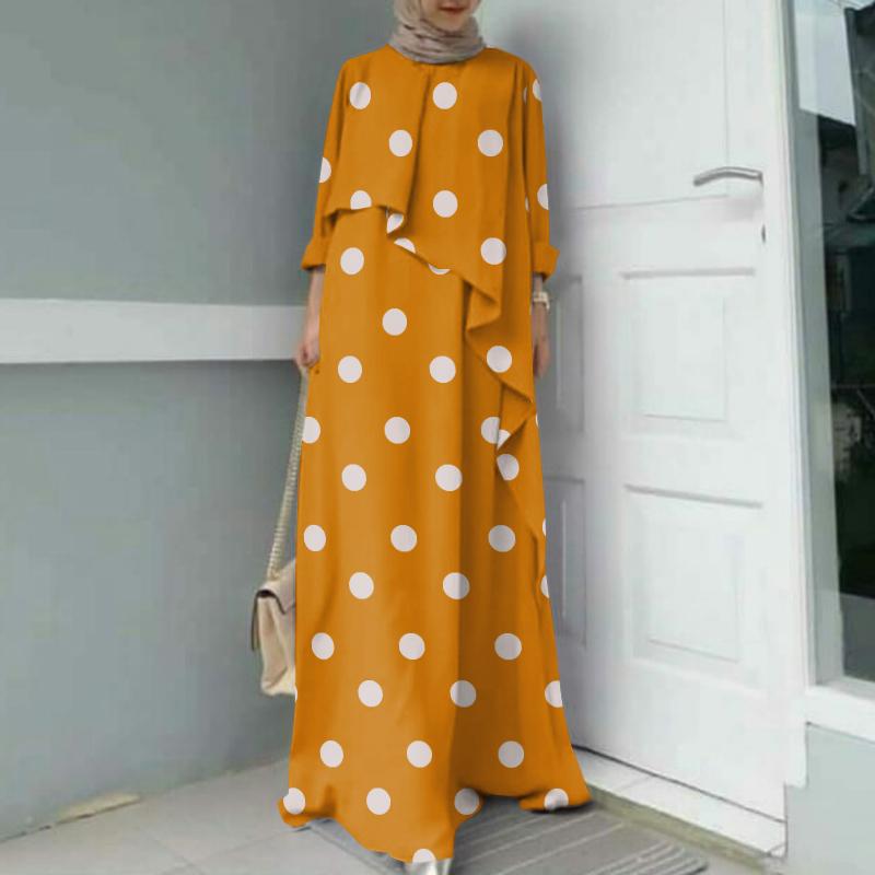 

ZANZEA Женщины Горошек Принт Длинный рукав Круглый вырез Свободный Повседневный Длинное платье