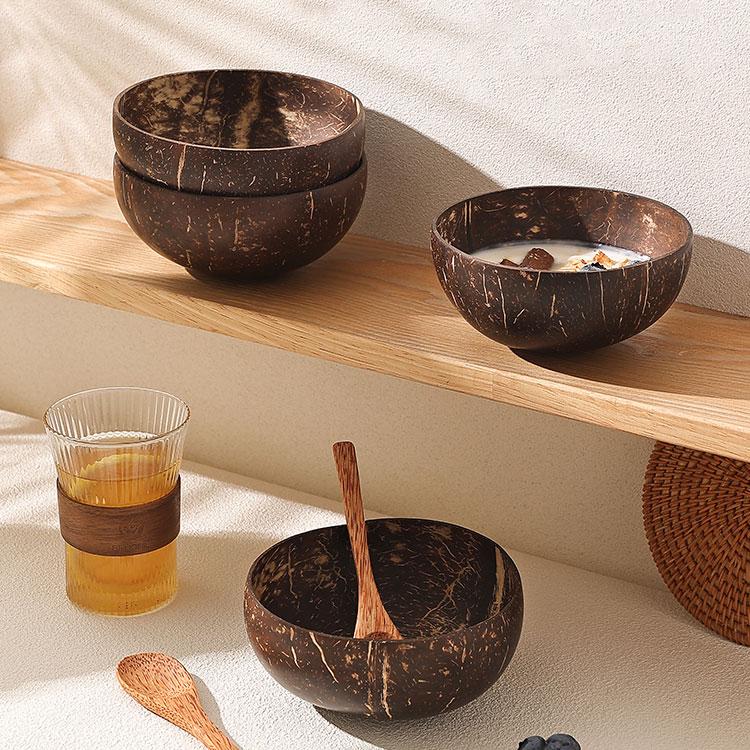 Natural Coconut Shell Bowl Polished Wood Bowl for Smoothie Yogurt Dessert Sugar Water Fruit Salad Oatmeal Milkshake
