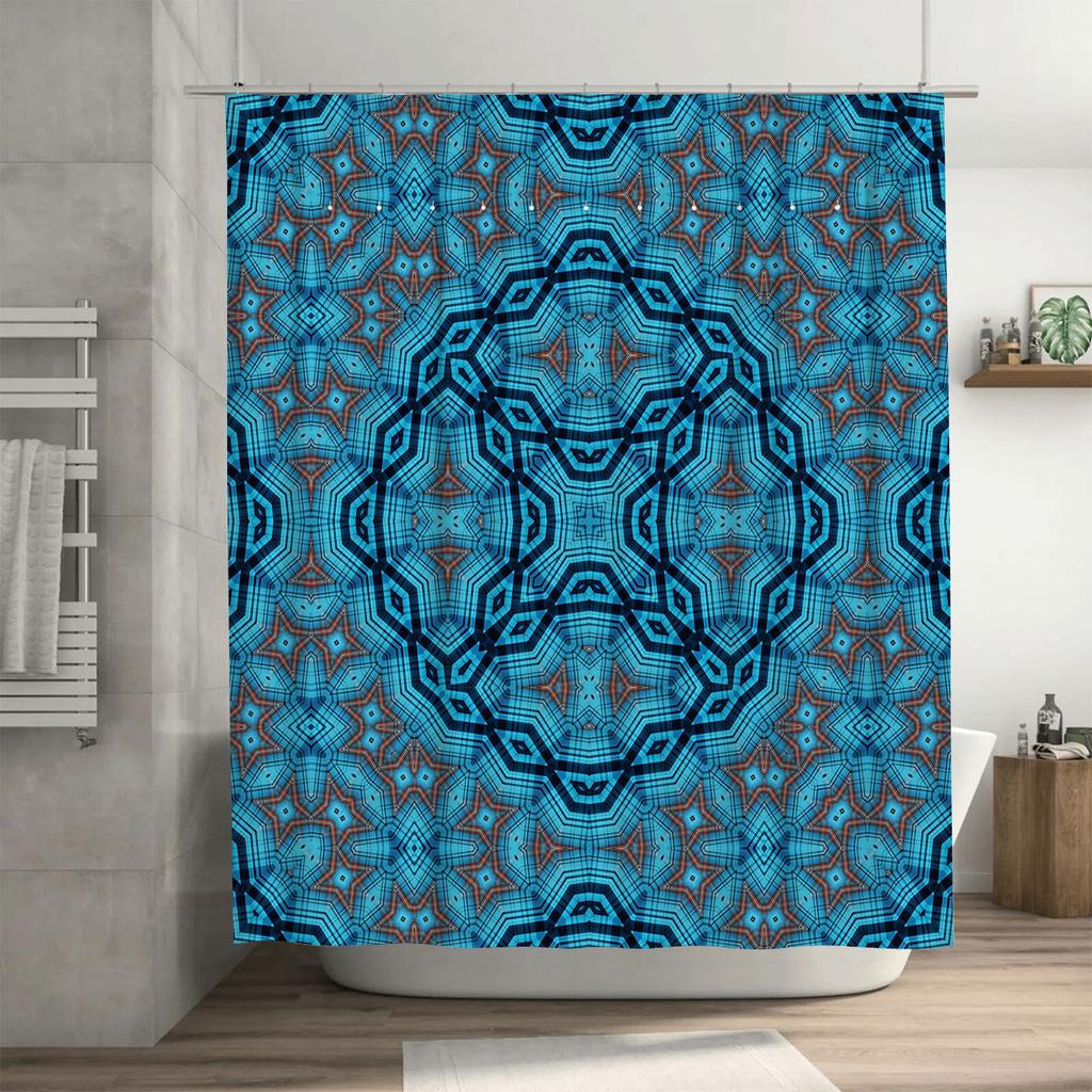 Vibrant Blue Kaleyidoscope Shower Curtain Waterproof Fabric Decorative Bathroom Liner for Home Use (L 72x84)