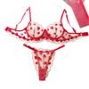 Red Heart Embroidered Mesh Lingerie Set - Sexy Push-up Bra with Anti-sag Support, Desire Style 203