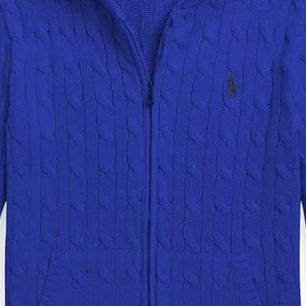 Polo Ralph Lauren Genser FW23 Pony Logo Brodert Hettegenser med Glidelås Langermet Strikket Barnegenser Blå 323951123-004
