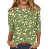 Women's Casual Loose Printed Round Neck Top With Three Quarter Sleeves T Shirt Top