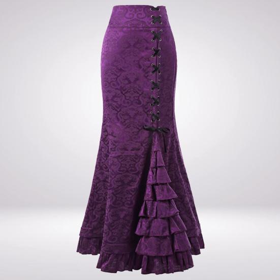 Halloween Skirt Jacquard Fishtail Women Punk Style Vintage Ruffles Bodycon Skirt
