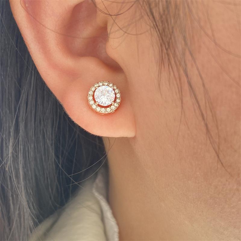 Copper Color Luxury Simple Crystal Cubic Zirconia Stud Earrings for Women Round CZ Wedding Statement Zircon Gifts