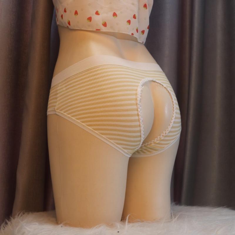Mens Crossdresser Panties Japanese Striped Bulge Hiding Gaff Underwear Fake Vagina Panties Cd Drag Sissy Hollow Back Briefs
