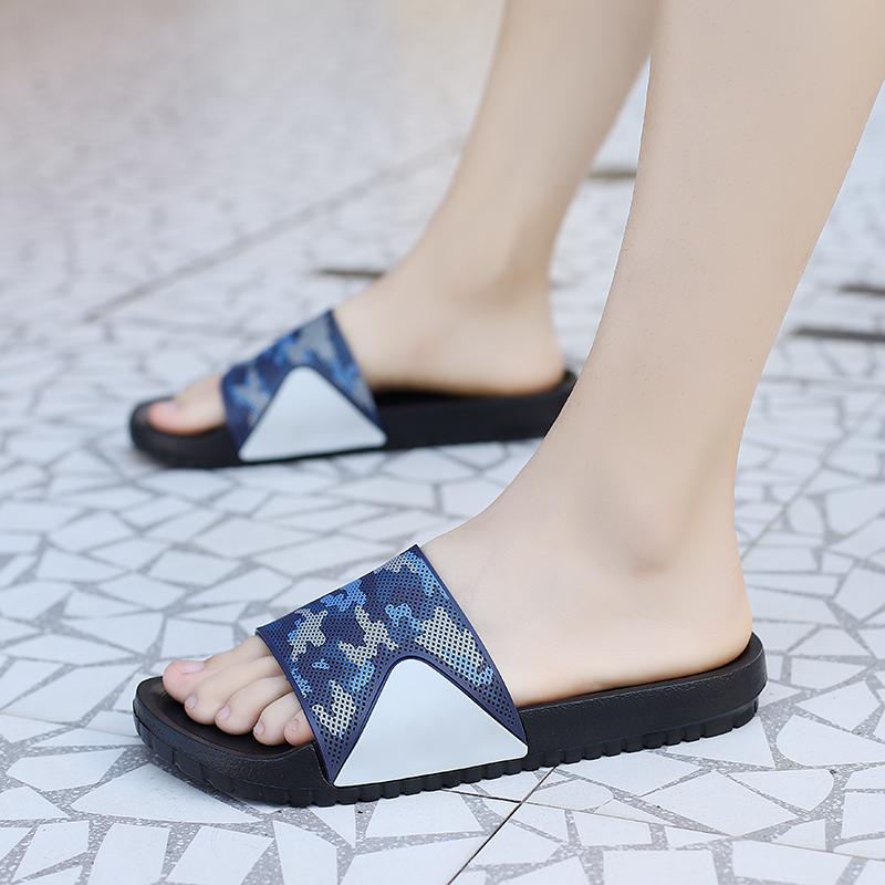 

Мужские шлепанцы, тапочки, пляжная обувь, повседневная обувь на плоской подошве, камуфляжные тапочки для мальчиков, сандалии больших размеров EU:49 синий