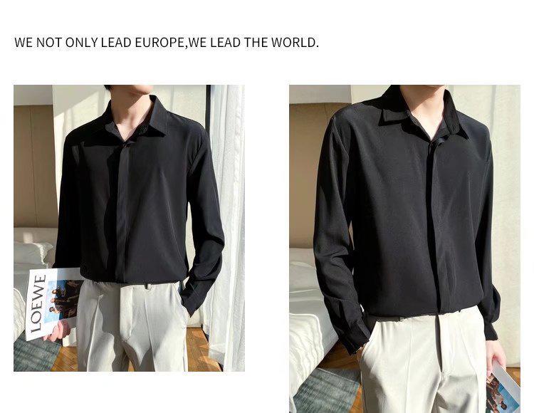 2022 Spring Men's Fashion Casual Long Sleeve Solid Color Shirt - Light Mature Style