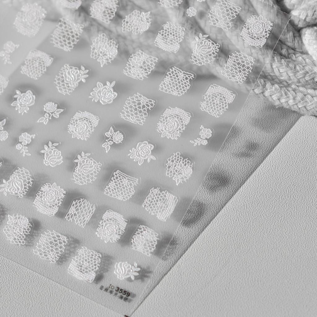 Exquisite Lace Fabric Sheet Nail Art Stickers Black White Rose Nail Decorations Decals DIY Manicure Accessories