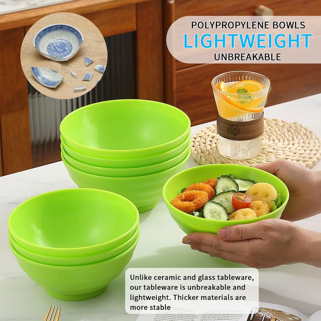Evanda Set of Light 500ml Unbreakable Dishes and PP Plastic and Perfect for and Heat and Cold Microwave and Dishwasher Safe Bowls, 8, Green, & 1000ml,
