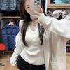 Korean Lace Splicing Pure Desire Style White Backing Sweater Women's Autumn and Winter New V-neck Pit Strip Knitted Sweater Top
