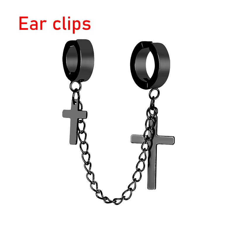 1Piece Cross Skull Chain Tassel Dangle Earrings for Women/Men Stainless Steel Ear Bone Clips Single Double Ear Holes Jewelry