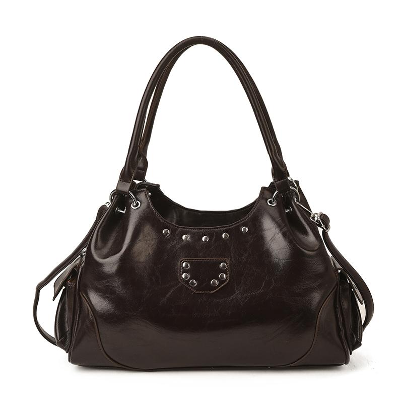 Faux Leather Hobo Bag Women Fashion Shoulder Bag With Stud Detail Soft Texture Handbag Everyday Use