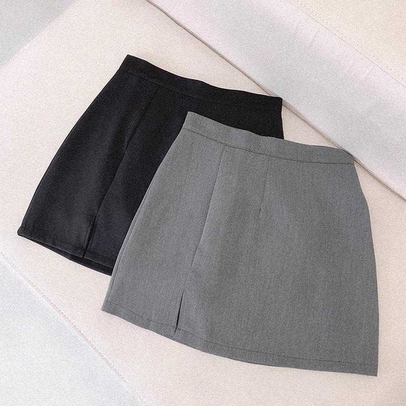 Women's Black High-Waisted Slit Midi A-Line Skirt - Spring/Autumn 2025
