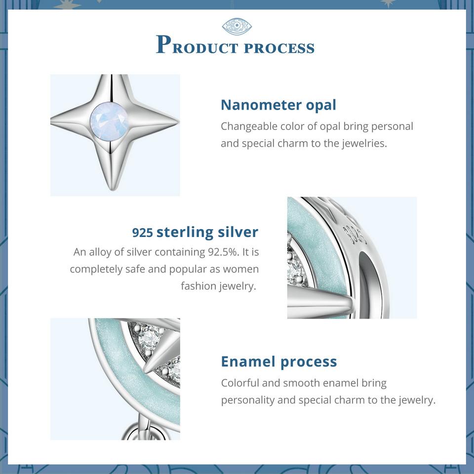 BAMOER 925 Sterling Silver Wing Heart Series Guard of Love Moonstone Charms for Women Original Bracelet Fine Jewelry