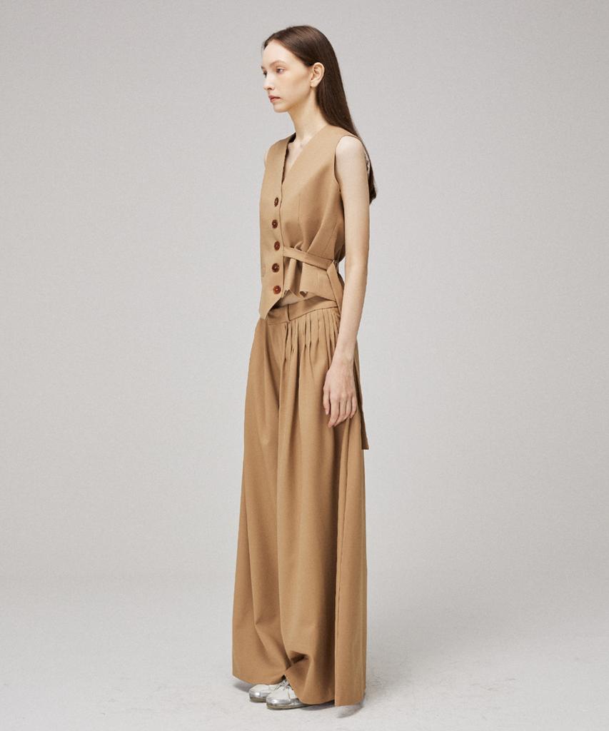 Meuameu Signature Unbalance Pin Tuck Flare Slacks