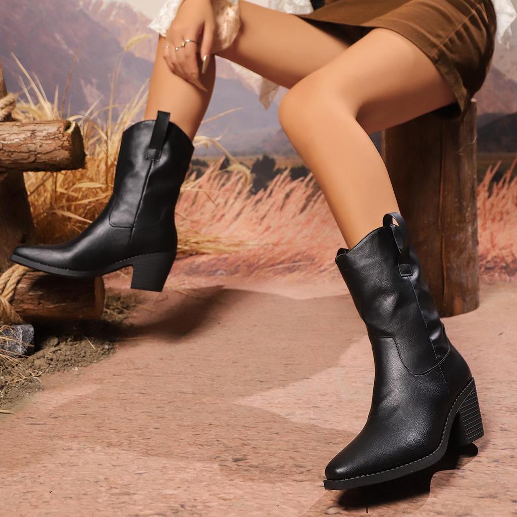 2025 Autumn Plus Size Women's British Style Pointed Toe High Heel Martin Boots