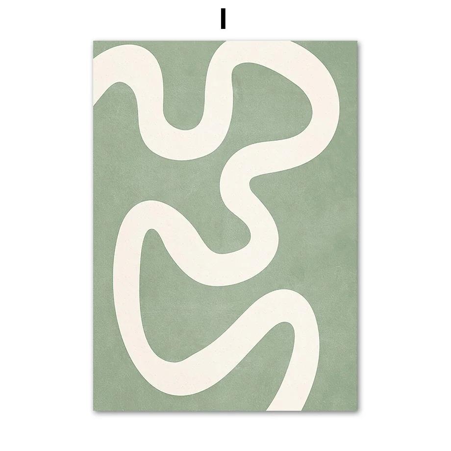 Abstract Green Plant Poster and Print Line Bohemian Moon Wall Art Sage Canvas Painting Nordic Wall Picture Living RoomDecorat