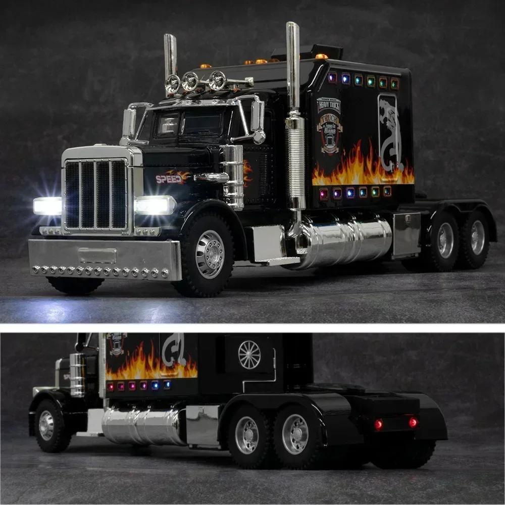 AAZZ1 1:24 PETERBILT 389 Heavy Truck Tractor Toy Model Alloy Diecast Sound Light Pull Back Model Truck Boys Toy Gifts Collection
