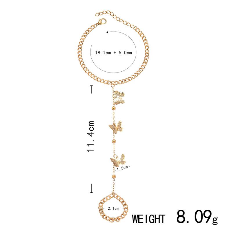 Vintage Gold Color Butterfly Beaded Finger Bracelet for Women Simple Metal Insect Adjustable Bracelet Beach Vacation Zircon