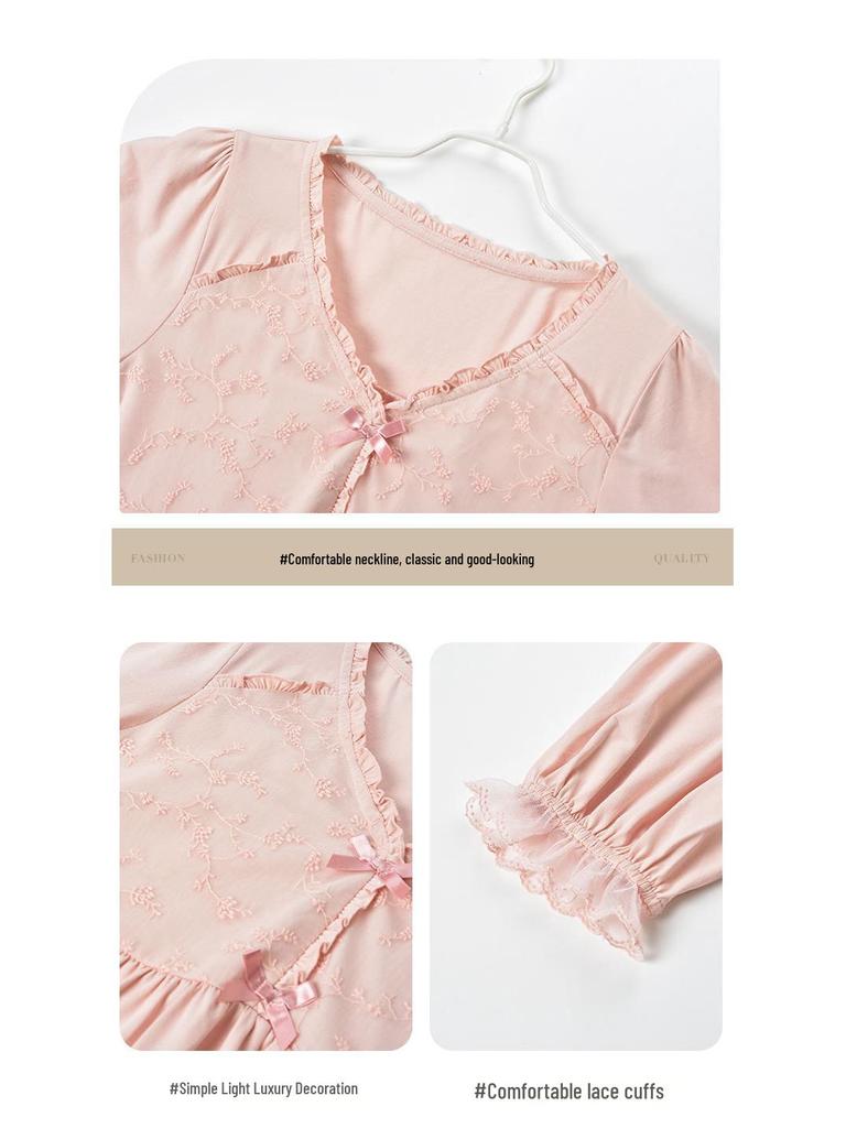 Damen Lycra Baumwoll Pyjama Set: Herbst Langarm V-Ausschnitt Top & Hose, Einfarbig, Lässige Hauskleidung
