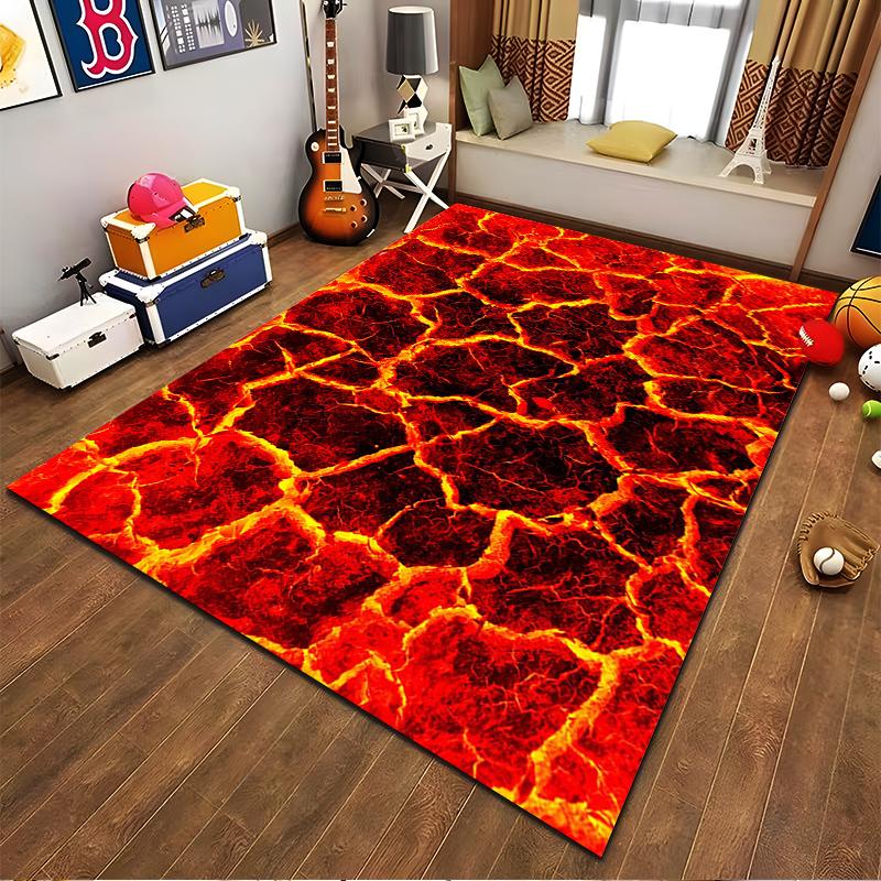 Flame Crack Pattern Rug, Fiery Style for Home Decor Suitable for use as an anti-slip game mat for living room and bedroom sofas