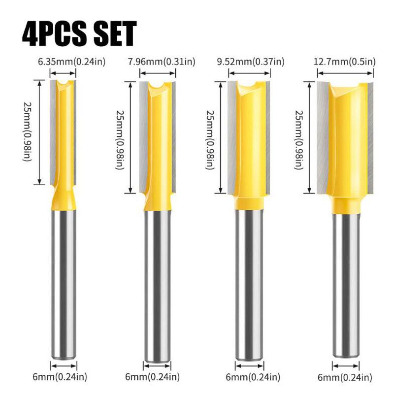 

2-зубая прямая фреза для чистовой обработки Деревообрабатывающие инструменты Набор фрез для фрезера по дереву Концевая фреза из карбида вольфрама Фреза 6 мм хвостовик 4pcs жёлтый
