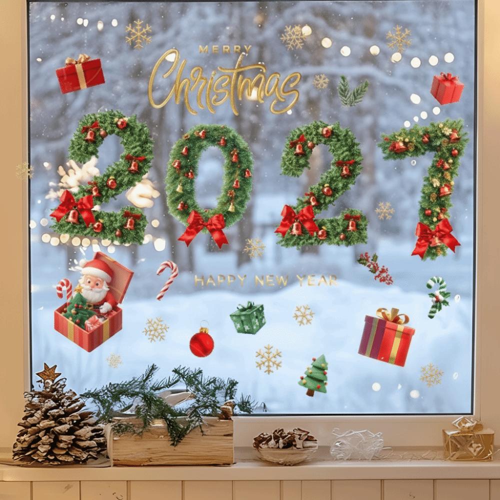 Snow Designs Christmas Window Stickers Santa Claus Designs Christmas Window Decals  Home Decor