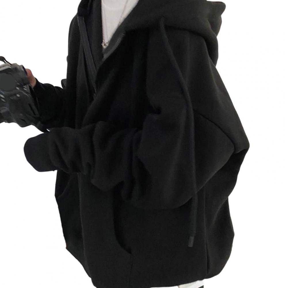 Women Winter Coat Zipper Closure Thick Hooded Long Sleeve Drawstring Loose Solid Color Pockets Elastic Cuff Lady Autumn Jacket