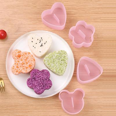 2Pcs Pink Rice Ball Mold Set Non-Stick Sushi Onigiri Maker Kit with Spoon Easy To Clean Triangle Heart Bear Flower Shape Press Mold for Home