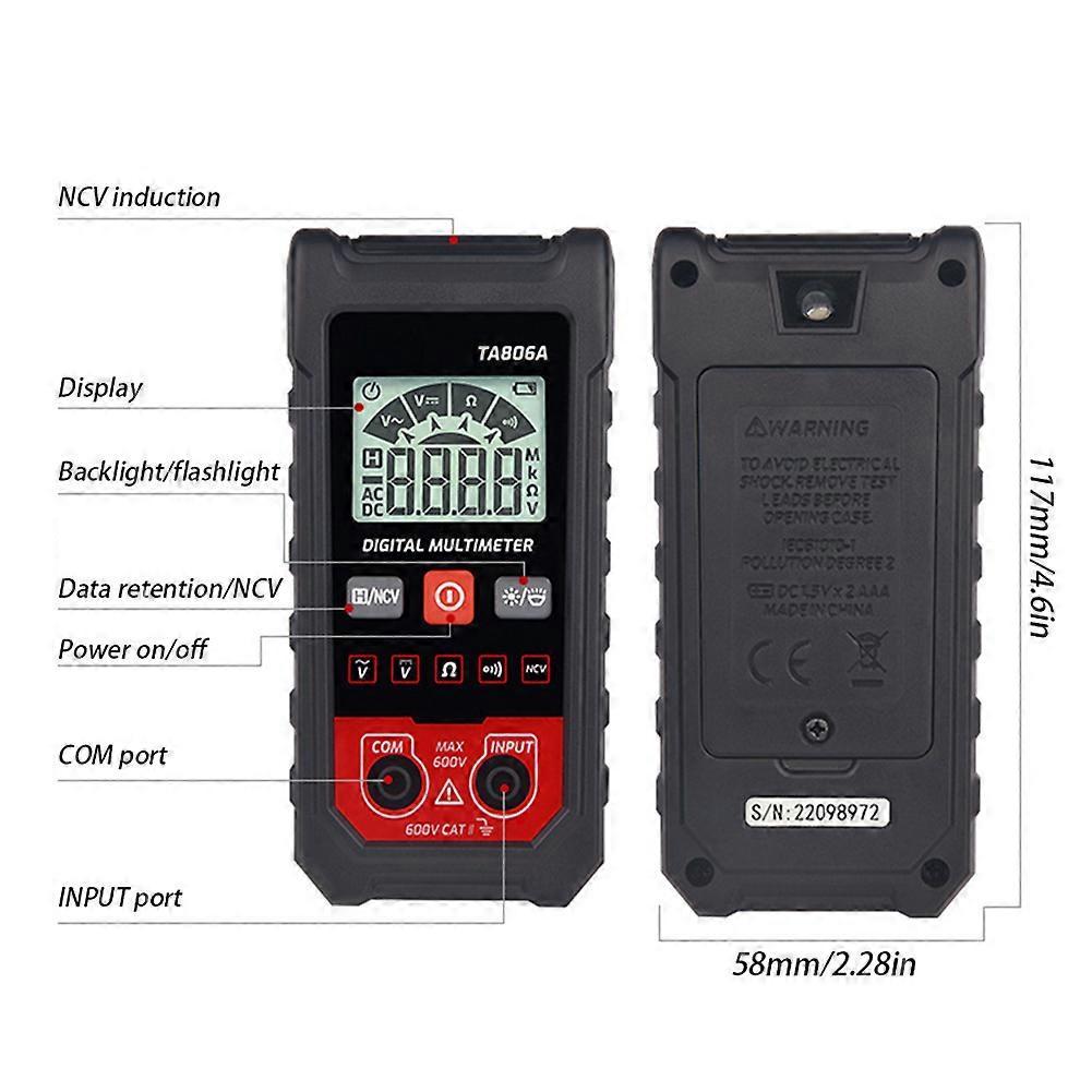 Portable Digital Multimeter with High-Resolution LCD Screen - Automatic Measurement, Lightweight