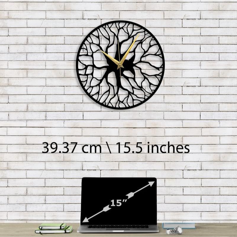 Metal Wall Clock for Living Room & Home Decor - Stylish Watch with Numbers - Large Size & Wall Ornament - Black