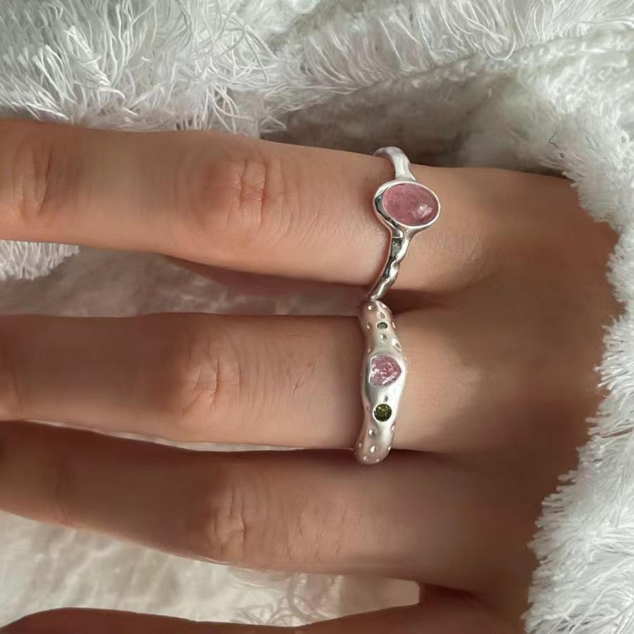 2024 Pink Heart Zircon Ring: Irregular Textured, Adjustable, Sweet & Cool Niche Design for Women