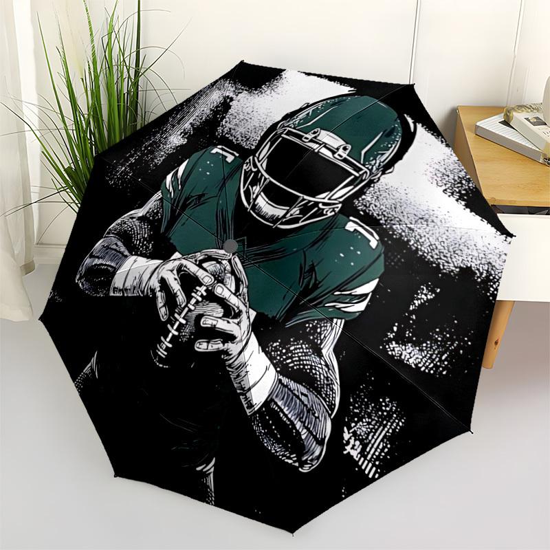 1pc Rugby Green Automatic Folding Umbrella - Compact 8-Rib Design, Durable Plastic & Iron, Lightweight for Outdoor Daily Use078