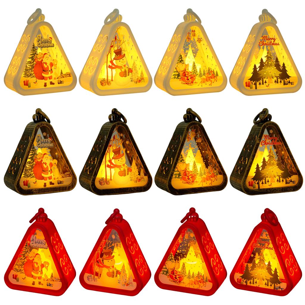 Christmas LED Triangle Lantern Mimi Santa Claus Snowman Lamp Indoor Table Ornaments Home Party Scene Props Christmas Decorations
