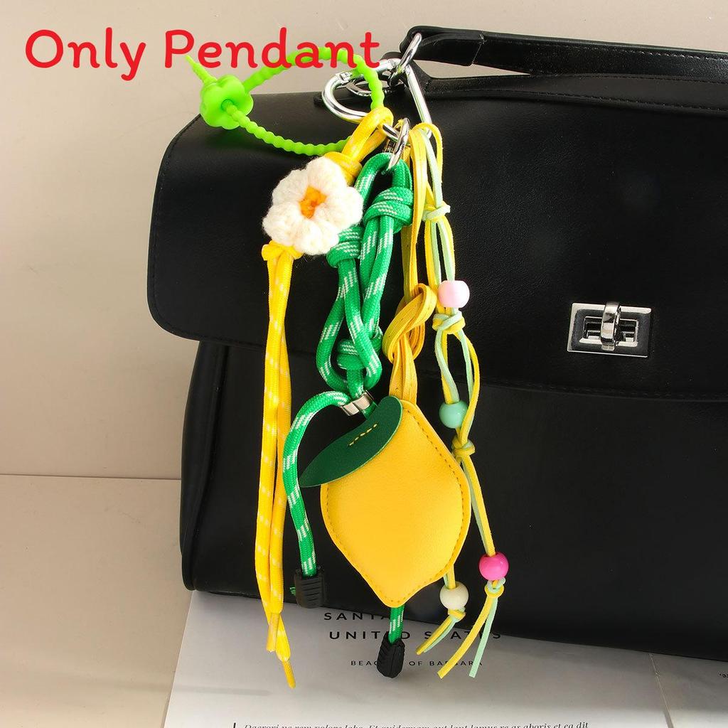 Pu Leather Lemon Fruit Keychain Bag Charm With Beaded Weaving For Personal Style