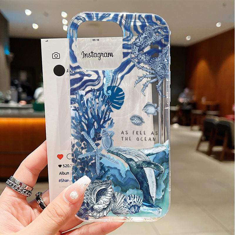 Marine Whale Shells Crabs Transparent Phone Case For iPhone 17 16 15 Pro Max 14 13 Pro 11 12 XR XS Max 7 8 Plus 17Air 16E Cover