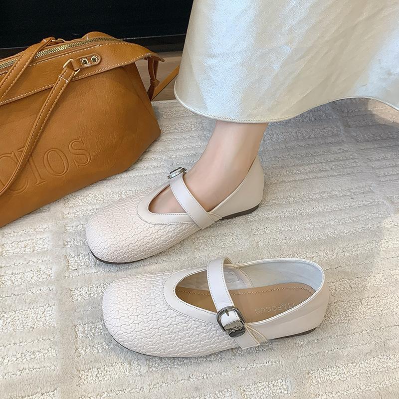 Retro Woven Girl Style Bag Head Single Shoes 2025 Summer New Mary Jane One-word Buckle Strap Flat Women's Shoes