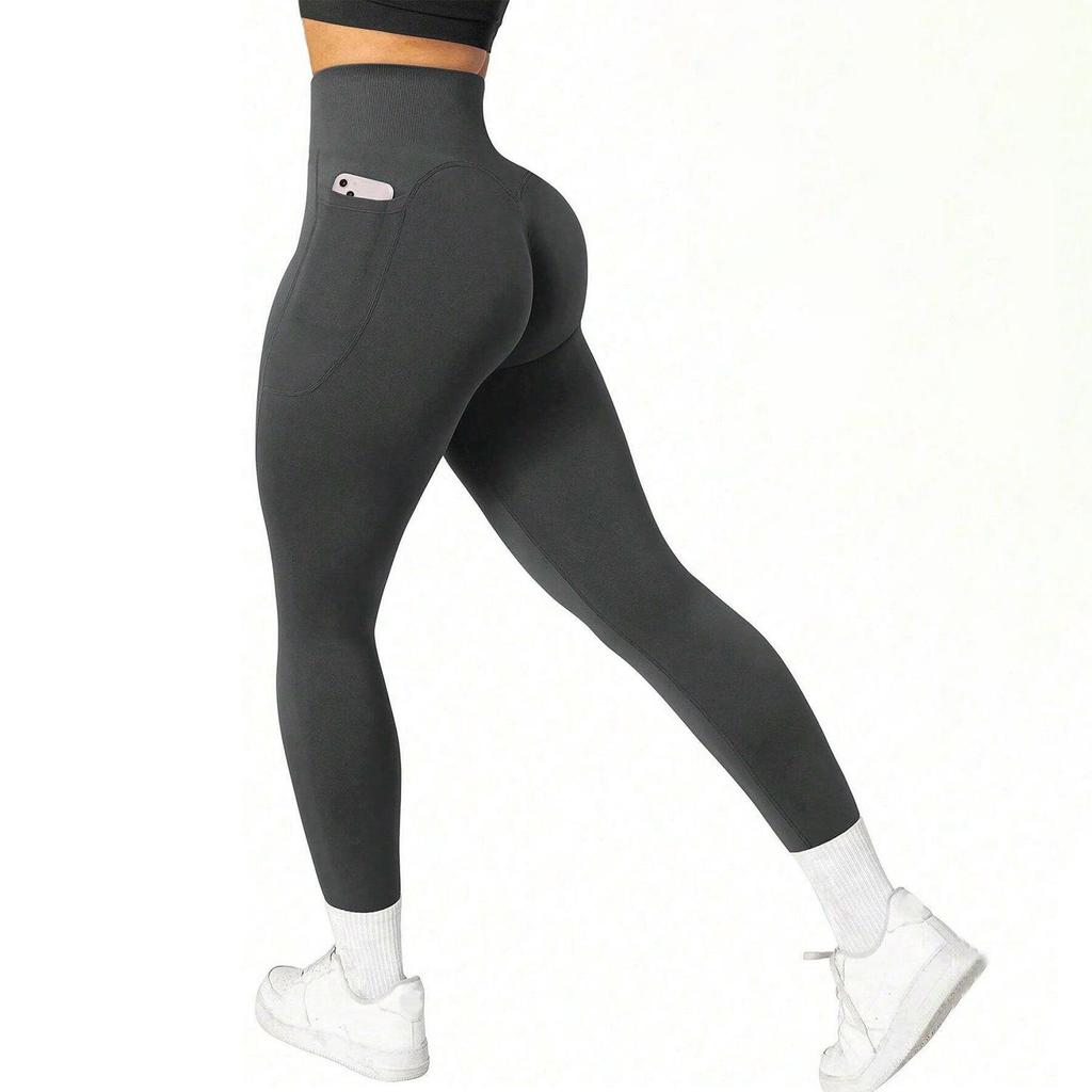 Plus Size High Waist Yoga Pants with Side Pockets - Women's Sports Leggings