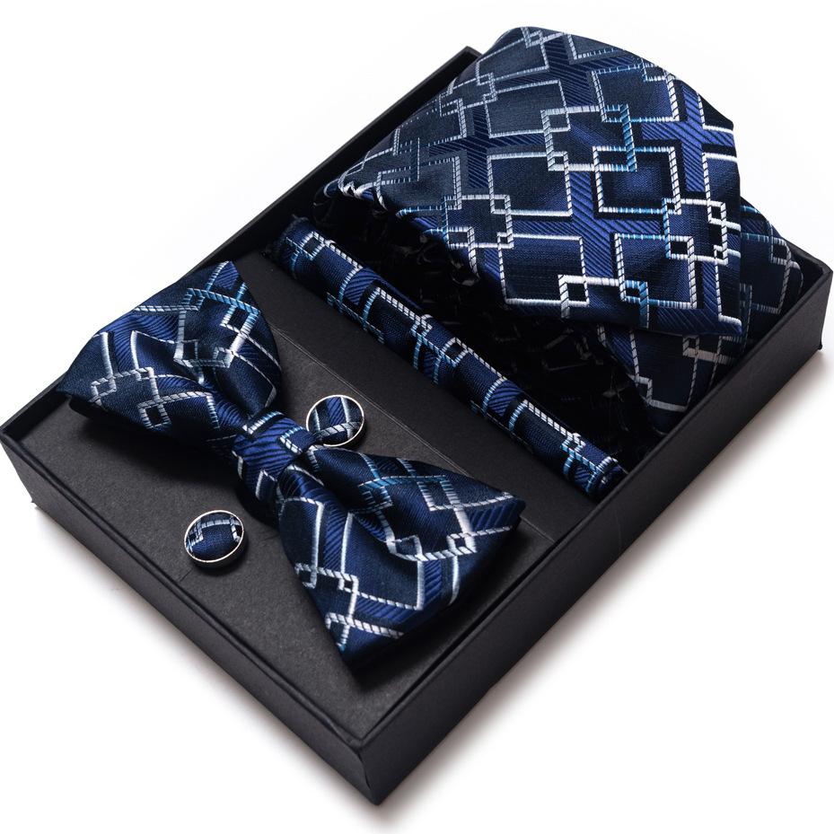 Men'S Business Dress Party Tie Gift Box Fashion Tie Square Scarf Combination Set Tie Bow Tie Set