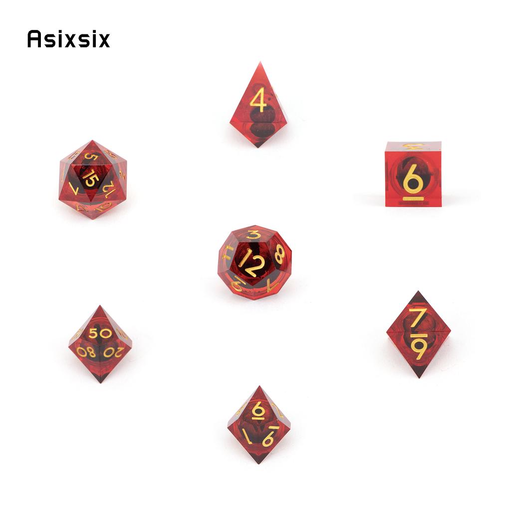 7 Pcs Red Eyeball Golden Number Sharp Edge Resin Dice Polyhedral Dice Suitable For Role-Playing Dice PropBoard Game