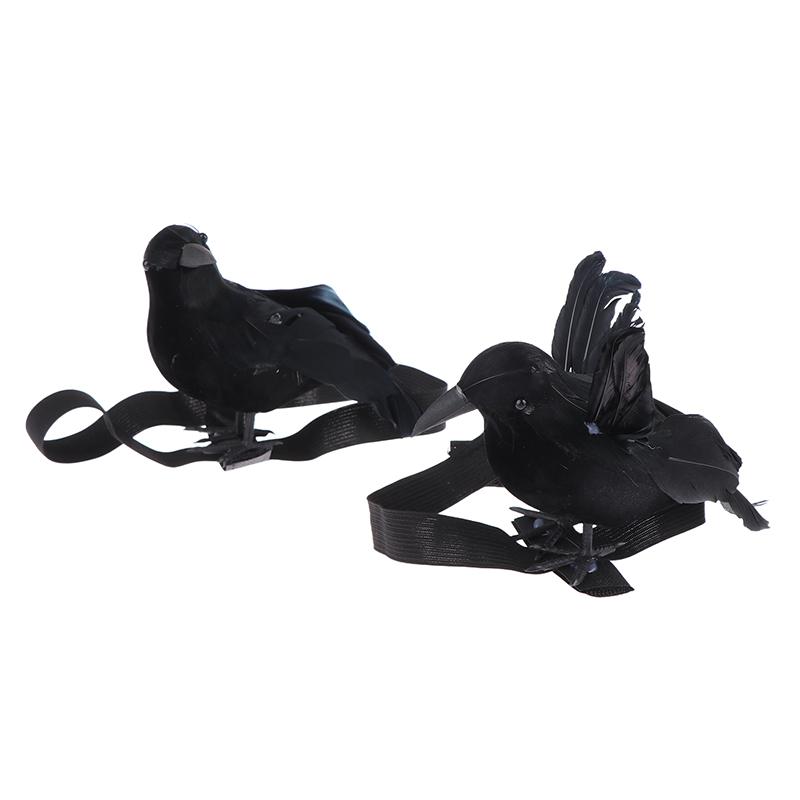 Halloween Simulation Black Crow With Shoulder Elastic Band Crow Ornaments Cosplay Costume Props Holiday Party Decoration