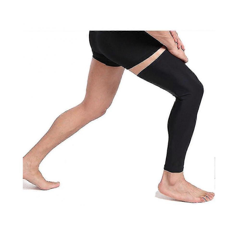 1 Pair Compression Leg Sleeves Outdoor Basketball Full Length Leg Sleeves for Men, Women, Youth (black)