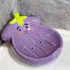 Eggplant Shaped Ceramic Soap Box With Drainage Design Cute Bathroom Decor Practical Soap Holder For Sink Countertop