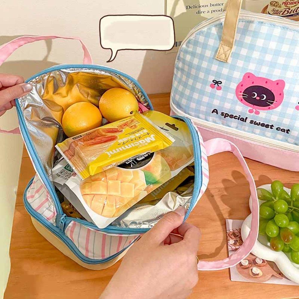 

Lightweight Korean Style Handbag Large Capacity Small Tote Bag Cartoon Cat Lunch Bag Makeup Bag розовый