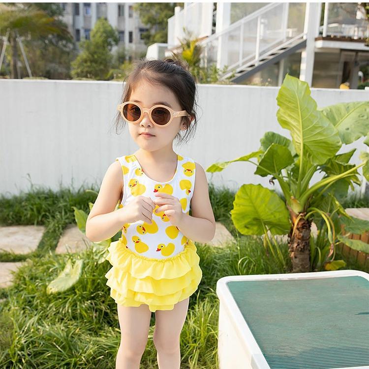 Korean Style Cartoon Cute Girls' Quick-Dry One-Piece Swimsuit for Kids